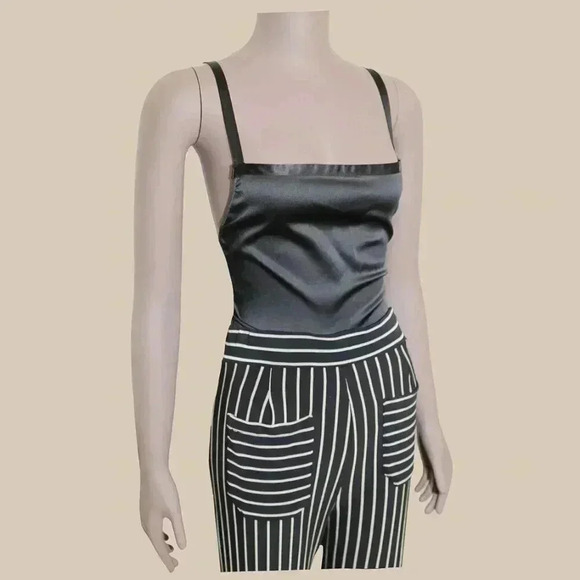 Black White Stripe High Waisted Wide Leg Pants Size Small Work Office Formal - Picture 4 of 4